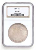 Lot# 1128 1896 Morgan $1 Dollar Silver Coin, MS 66
NGC# 449763-003, NGC Graded Population 33265, NGC Census 618/56, NGC PRICE GUIDE: $525.00