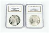 Lot# 1151 Group 2001 US Silver One Dollar Coins, Buffalo Head
First: D; Second: P First: One Dollar D Buffalo MS 69; Second: One P PF 69 Ultra Cameo, NGC Graded Population First: 12079; Second: 12355, NGC Census First: 10363/1509; Second: 10723/1415, NGC PRICE GUIDE: First: 181; Second: 188