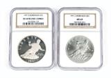 Lot# 1152 Group 1997 US Silver One Dollar Coins, Jackie Robinson
First: S; Second: S First: Silver One Dollar Jackie Robinson MS 69; Second: Silver One Dollar Jackie Robinson Ultra Cameo MS 69, NGC Graded Population First: 891; Second: 1442, NGC Census First: 765/98; Second: 1346/38, NGC PRICE GUIDE: First: 87.50; Second: 82.50