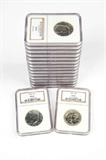 Lot# 1156 Group lot of 16 Graded US Half-Dollars, Franklins and Kennedys
Including: Three 1959 Franklin Half PF 66; One 1959 Franklin Half PF 67; One 1960 Franklin Half PF 66; One 1962 Franklin Half PF 66; One 1963 Franklin Half PF 64; One 1963 Franklin Half PF 70 Cameo; One 1963 Franklin Half PF 66; Four 1963 Franklin Half PF 67; One 1964 Kennedy Half PF 67; Two 1964 Kennedy Half PF 68, est:$1000/1200