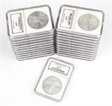 Lot# 1158 Group lot of 23 American Eagle One Dollar Silver Coins
Years 1986 - 2008 (One Each Year), All Graded MS 69, est:$800/1000