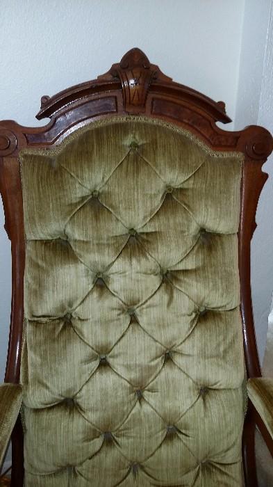 Antique Victorian Walnut Tufted Back Ornate Parlor / Accent Chair