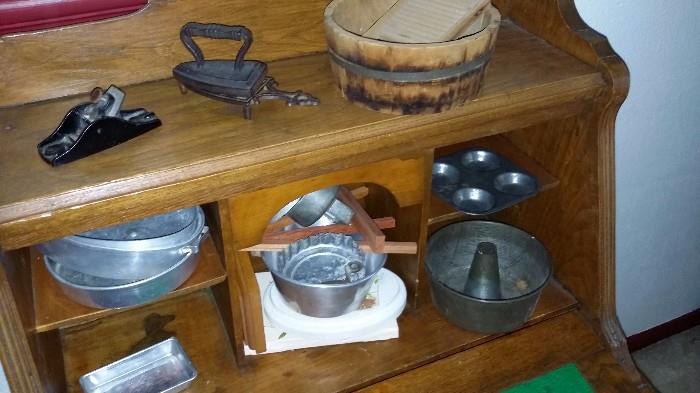Antique children's toys bundt pan, iron, ect