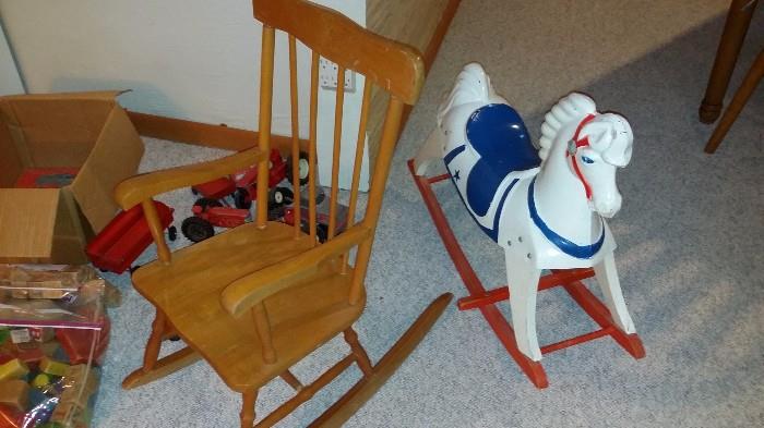 Childs rocking chair and rocking horse