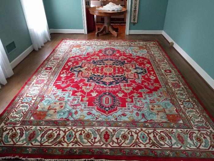 Fantastic Persian design, hand-woven, 100% wool rug. This pic is taken from the light side, next pic is from the dark side.