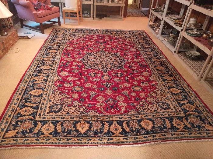 Gorgeous Persian Nain/Naein/Habibiyan hand-woven, 100% wool rug; measures 8' x 11'2". This pic is taken from the light side, next pic is from the dark side.
