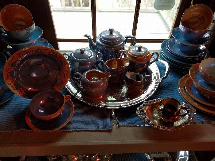 Horrible picture, but this is an entire set of Japanese blue/gold lusterware chine - the next pic shows the true colors.