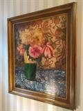HUGE original, artist signed oil painting, by Eugene Tava. titled Roses; measures 5' x 4'.