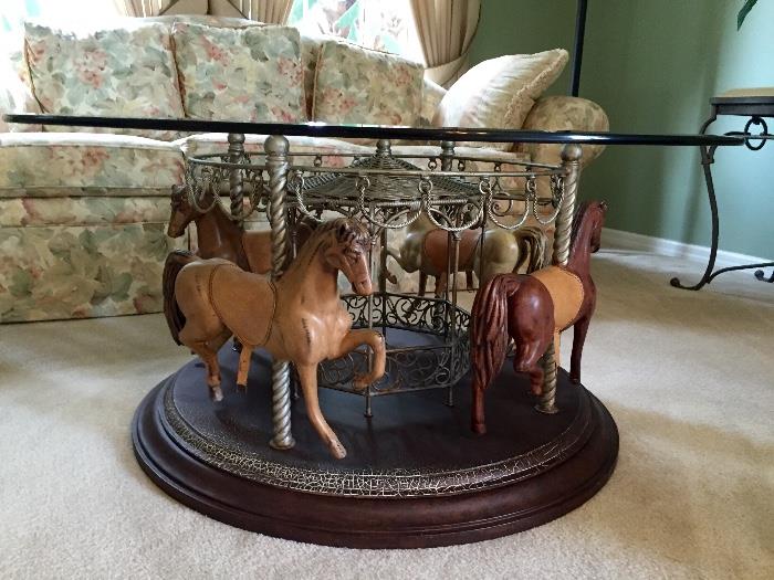 Unique Carousel Coffee/Cocktail Table. Base turns on Lazy Susan.