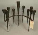 Lot 4:  Heavy Iron DAVID PALUMBO Brutalist Sculptural Menorah. Brutalist Spiked Design. David Palumbo is an Israeli Artist Sculptor. Unmarked: Dimensions:  H: 14.25 inches: W: 14 inches: D: 10.5 inches --- US Shipping charge: $35