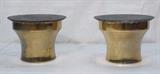 Lot 7:  Pr KARL SPRINGER Rain Drum Brass Slate Side Tables.  Hollow Brass form bases designed to resemble Asian Rain Drums. Textured Slate Round Tops. : Dimensions:  H: 19.5 inches: W: 20 inches: D: 20 inches --- 