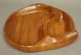 Lot 14:  RUSSEL WRIGHT "Oceana" Carved Wood Bowl. Branded signature. : Dimensions:  H: 3 inches: W: 13 inches: D: 11.5 inches --- US Shipping charge: $35