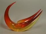 Lot 19:  Orange Art Glass Murano  Bird Swan Sculpture. Orange & yellow glass. Not marked. : Dimensions:  H: 9 inches: W: 11.25 inches: D: 6 inches --- US Shipping charge: $35