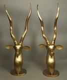 Lot 45:  ANTHONY REDMILE style Brass Gazelle Head Sculptures. Inlaid Lapis Eyes. Decorator style. : Dimensions:  H: 28.25 inches: W: 11 inches: D: 9 inches --- 