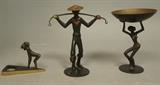 Lot 46:  3pc Lot Modernist Austrian Bronzes. RENA ROSENTHAL. One African woman. One Asian Man. Monkey Bottle Opener. All marked Rena ROSENTHAL, Austria. : Dimensions:  H: 4.25 inches: W: 3 inches: D: 3 inches --- US Shipping charge: $35
