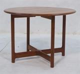 Lot 54:  Rasmus Solberg Cabinetmaker Norway Occasional Table.  Round table with x stretcher.: Dimensions:  H: 19.5 inches: W: 27.5 inches --- 