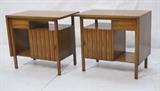 Lot 65:  Pr JOHN WIDDICOMB Side End Tables. One drawer. One door with vertical wood slats. Marked. : Dimensions:  H: 23.5 inches: W: 26 inches: D: 16 inches --- 