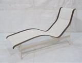Lot 95:  RICHARD SCHULTZ Patio Outdoor Chaise Lounge. White mesh on white aluminum frame. Marked. : Dimensions:  H: 33.5 inches: W: 57 inches: D: 24 inches --- 