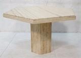 Lot 117:  Hexagonal Travertine Modernist Dining Table. Pedestal Base. Mid Century: Dimensions:  H: 28.5 inches: W: 48 inches: D: 42 inches --- 