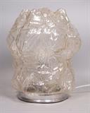 Lot 119:  Large Chipped Ice Clear Glass Lamp. Chrome base. : Dimensions:  H: 13 inches: W: 11.5 inches: D: 11.5 inches --- 
