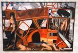 Lot 144:  TRAN GORDLEY Modernist Oil Painting. "IRA Mission" London Central Bus. Appears to be theme of political attack.  Signed. : Dimensions:  H: 40 inches: W: 58 inches --- 