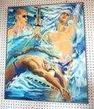 Lot 147:  TRAN GORDLEY Modernist Oil Painting. "Swimmers"  Signed. : Dimensions:  H: 36 inches: W: 30 inches --- 