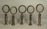 Lot 156:  Set 5 Magiscopes Sculptures. Industrial Glass & Iron. All with engraved  F Bejar. : Dimensions:  H: 11.5 inches: W: 4.25 inches: D: 1.75 inches --- US Shipping charge: $50