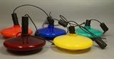 Lot 157:  Set 5 Glass Pendant Lights. Colorful. Scandinavian.: Dimensions:  H: 6 inches: W: 10 inches: D: 10 inches --- 