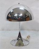Lot 184:  Chrome Domed Mushroom Modernist Table Lamp. Plastic Chrome Shade with swollen base. Denmark paper label.: Dimensions:  H: 27 inches: W: 19.25 inches: D: 19.25 inches --- 