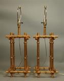 Lot 190:  Pr Gilt Metal Faux Bamboo Table Lamps. : Dimensions:  H: 26 inches: W: 9 inches: D: 9 inches --- 