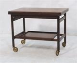 Lot 204:  Rosewood Danish Modern Rolling Cart. Flip open top. Lower removable tray. Danish Design.: Dimensions:   --- 