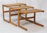 Lot 208:  Set Three Nesting Tables. Danish Modern Teak. : Dimensions:  H: 19 inches: W: 20 inches: D: 17 inches --- 