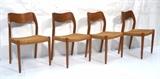 Lot 260:  Set 4 Danish Modern Teak Woven Seat Side Chairs. : Dimensions:  H: 31 inches: W: 18 inches: D: 18 inches --- 