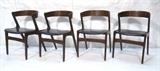 Lot 269:  Set 4 KAI KRISTIANSEN  Danish Modern Dining Chairs. Barrel Back.  Black Vinyl Seat. Danish Modern. : Dimensions:  H: 29.5 inches: W: 19.5 inches: D: 19.5 inches --- 