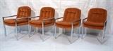 Lot 276:  Set 4 Tubular Chrome Lounge Chairs. Orange tufted fabric. Not marked. : Dimensions:  H: 35 inches: W: 21.5 inches: D: 24 inches --- 