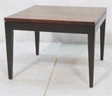 Lot 219:  KNOLL Style Rosewood Square Side End Table. Thick rosewood top on darker wood skirt and legs. Not marked. : Dimensions:  H: 16 inches: W: 22 inches: D: 22 inches --- 