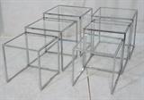 Lot 226:  2 Sets Chrome & Glass Nesting Tables. Three table per set. Glass tops. : Dimensions:  H: 20.5 inches: W: 19.5 inches: D: 18 inches --- 