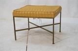 Lot 232:  PAUL McCOBB Thin Brass Tube "X" form Bench Stool. striped gold upholstery. : Dimensions:  H: 15 inches: W: 20 inches: D: 20 inches --- 