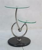Lot 234:  Contemporary Glass & Chrome Two Tier Side Table. Heavy Black Marble Base. : Dimensions:  H: 23.5 inches: W: 19 inches: D: 15 inches --- 