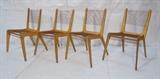 Lot 252:  Set 4 Laminated Wood String Chairs. JACQUES GUILLON. Blond laminated wood frames with woven string seats and backs. Not marked.: Dimensions:  H: 32.25 inches: W: 16.5 inches: D: 20 inches --- 