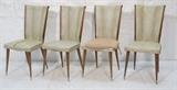 Lot 254:  Set 4 Italian style Tall Back Dining Chairs. Tapered legs. with metal cap feet. : Dimensions:  H: 38 inches: W: 17.25 inches: D: 17 inches --- 