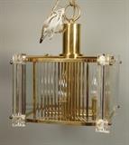 Lot 258:  Brass & Glass Hanging Light Chandelier. Lucite Corner Elements.: Dimensions:  H: 9 inches: W: 12 inches: D: 12 inches --- 