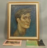 Lot 284:  EMLEN ETTING Oil Painting Portrait of Man. Lot includes two books including Gloria Braggiotti Emlen Photographs. AND Auction catalogue. Painting signed. : Dimensions:  H: 18.5 inches: W: 14.5 inches --- 