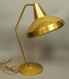 Lot 312:  Brass Tone SWIVELIER Table Desk Lamp. Pierced metal shade. Partial label. : Dimensions:  H: 21 inches: W: 16 inches: D: 16 inches --- 
