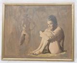 Lot 321:  (Thomas) YERXA Oil Painting Seated Female Nude. Signed Yerxa. '74. Large Oil on canvas. : Dimensions:  Image Size: H: 39.5 inches: W: 50 inches --- 