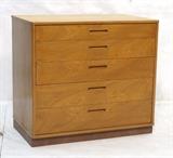 Lot 328:  Dunbar 5 Drawer Bachelor's Chest. Light walnut with inset wood pulls. : Dimensions:  H: 31.5 inches: W: 34 inches: D: 20 inches --- 