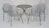 Lot 350:  EMU Outdoor Patio Set. Silver metal. Table & 4 Chairs. Mesh Seats and backs. : Dimensions:  H: 30 inches: W: 31 inches: D: 31 inches --- 