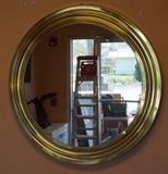 Lot 355:  SERGIO MAZZA Round Brass Wall Mirror. Artemide, Italy 60’s. Wide Brass Frame. : Dimensions:  H: 42.5 inches: W: 42.5 inches --- 
