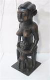 Lot 357:  Carved Wood African Sculpture. Two Figures. Mother & Child. : Dimensions:  H: 36 inches: W: 13 inches: D: 13.5 inches --- 