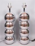 Lot 366:  Pr Chrome 70's Modern Four Ball Table Lamps. Kovacs Style.: Dimensions:  H: 22 inches: W: 6 inches: D: 6 inches --- 